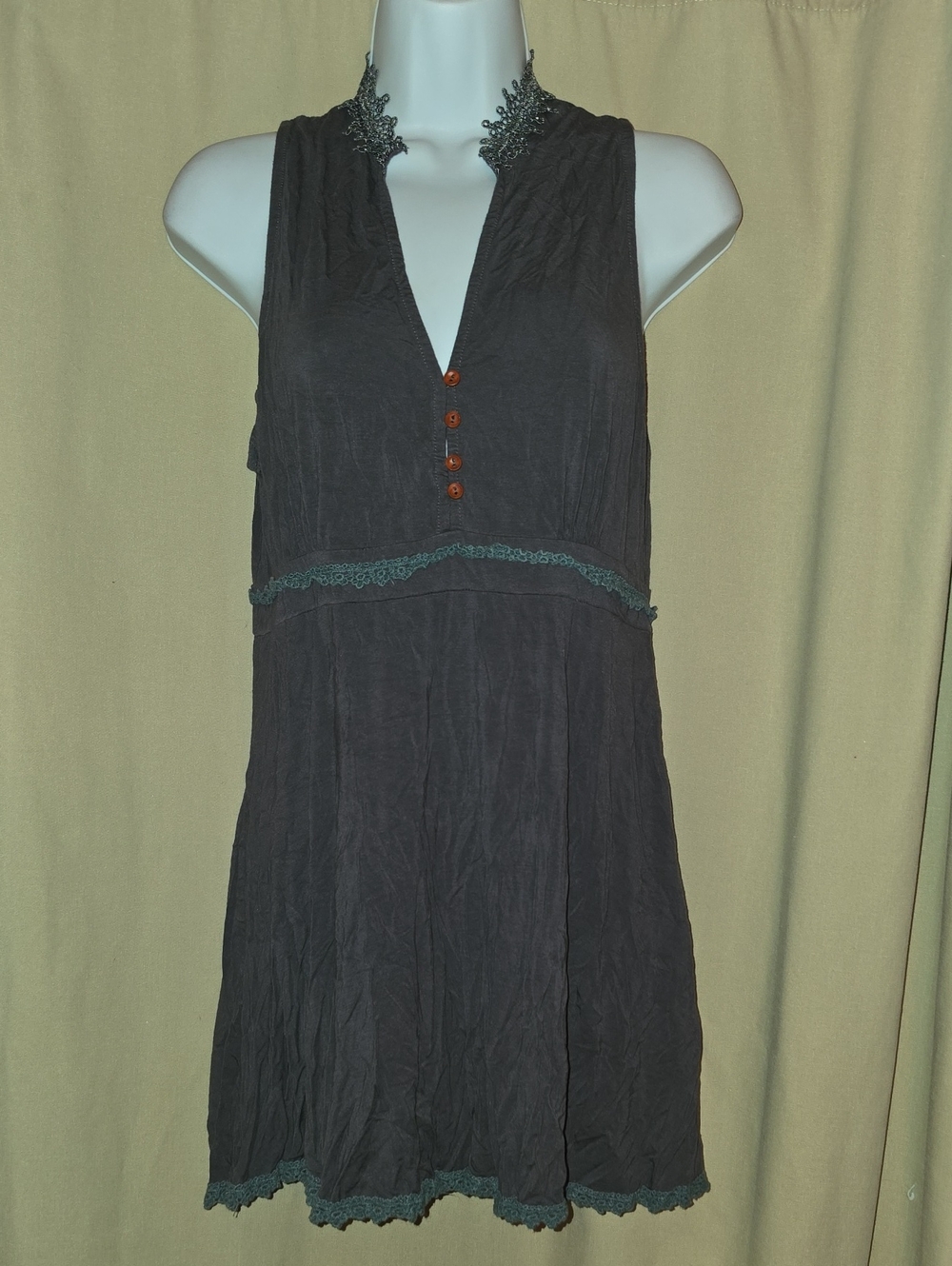 POL Black Sleeveless Tunic with Lace Accents
